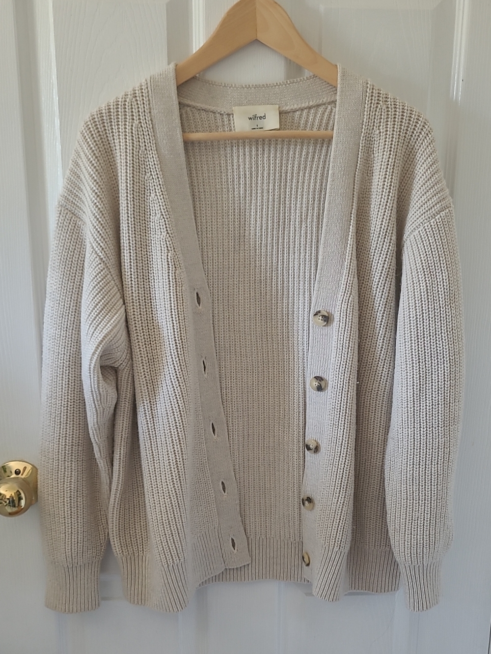 Wilfred Ivory Open-Knit Button Cardigan Sweater